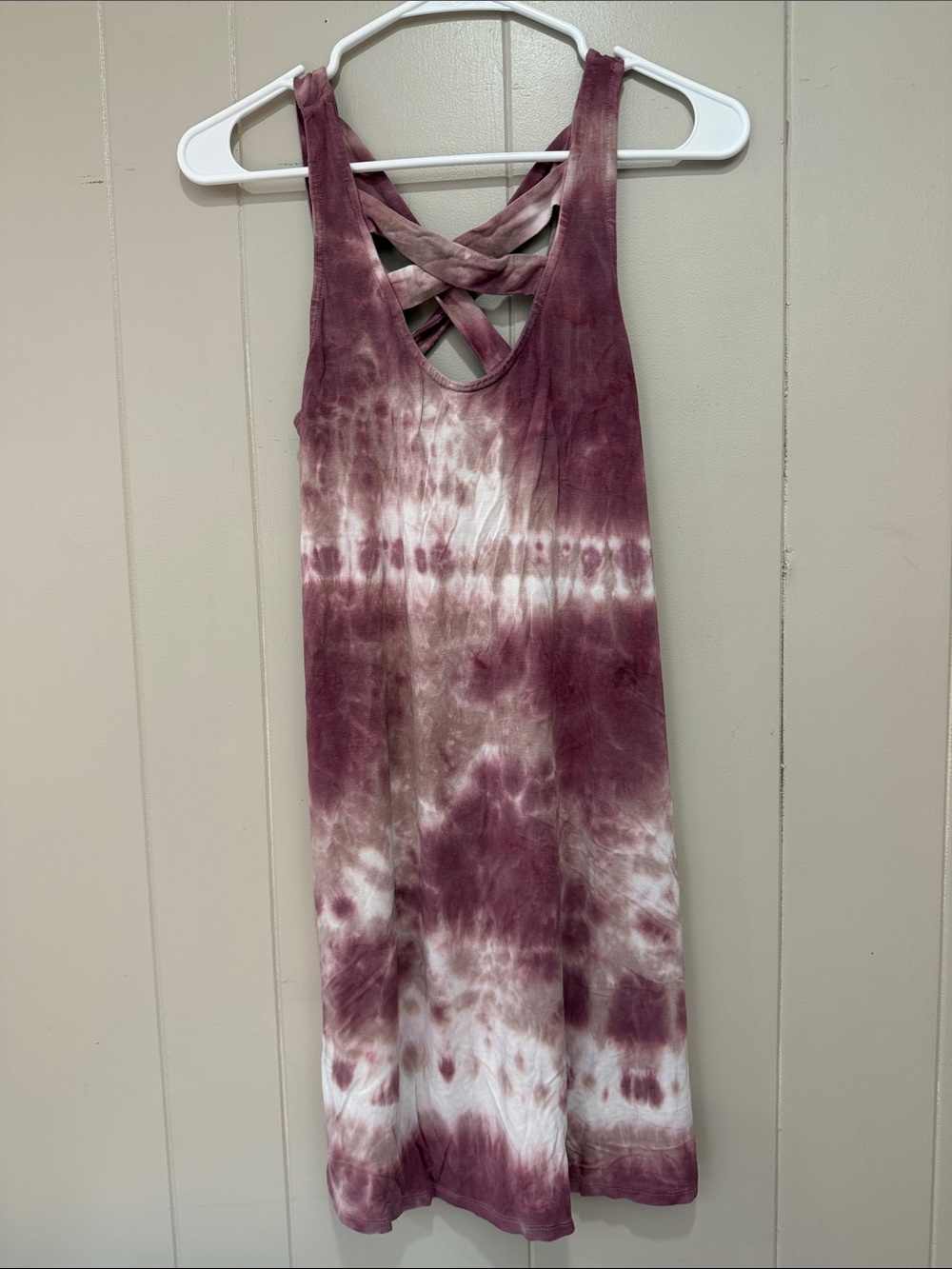 American Eagle Outfitters Mauve and White Tie-Dye Crisscross Back Midi Dress